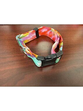 Adjustable Tie-Dye Dog Collar With Sturdy Buckle & Metal Rings For Dogs 23-26 In
